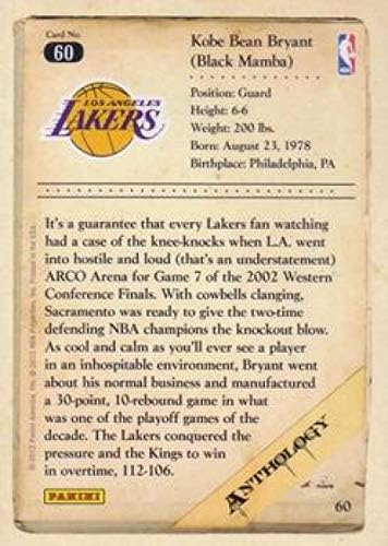 2012-13 Панини Кобе Антология Баскетбол 60 Кобе Брайънт на Лос Анджелис Лейкърс Официалната търговска картичка НБА