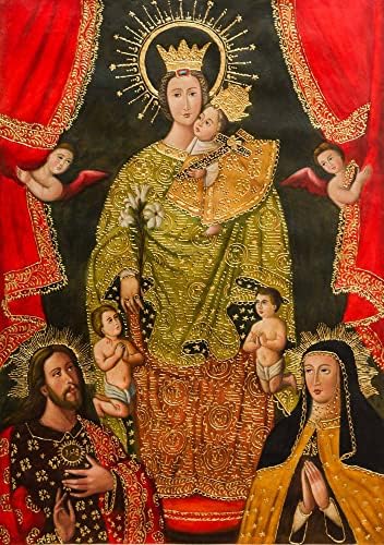 Многоцветен християнска колониалната копие на картина на NOVICA от Перу Богородица Алмудена