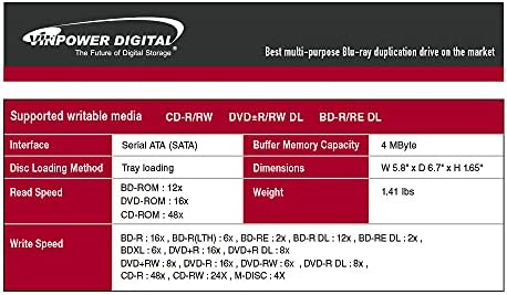 Vinpower Цифрови LG HLDS WH16NS58DUP 16X, Blu-ray BDXL DVD CD с вътрешно задвижване за запис с безплатни 25 GB