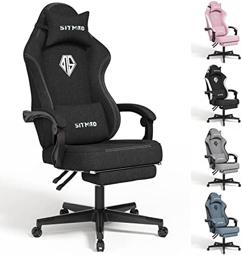 Игралното стол SITMOD с поставка за краката-Компютърно Ергономичен стол за игри-Облегалката и седалката се регулират
