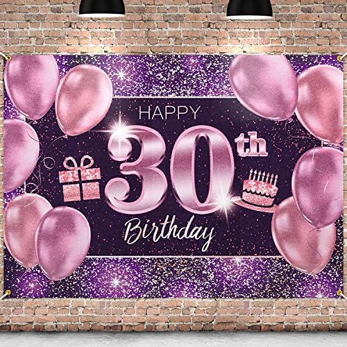 PAKBOOM Честит 30 рожден ден Банер Фон - 30 Аксесоари за парти по случай рождения Ден на Жените - Розово Лилаво Златен 4 x 6 метра