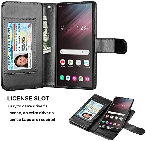 Калъф NJJEX Galaxy S23 Plus, една Чанта-портфейл за Samsung Galaxy S23 Plus, [9 слотове за карти] Държач за карти от изкуствена