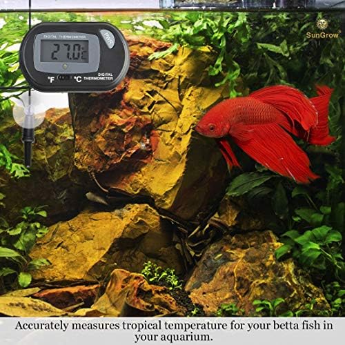 Дигитален термометър SunGrow Betta за аквариумни риби, влечуги, нещастници и 2 батерии в комплекта