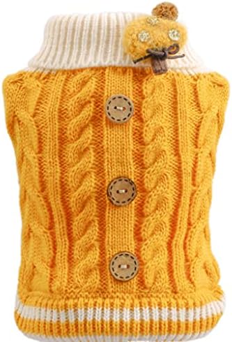 HOUKAI Малко Куче Котка Вязаный Жилетка Пуловер за Кучета с качулка за куче Зимно Топло Облекло (Цвят: жълт Размер: