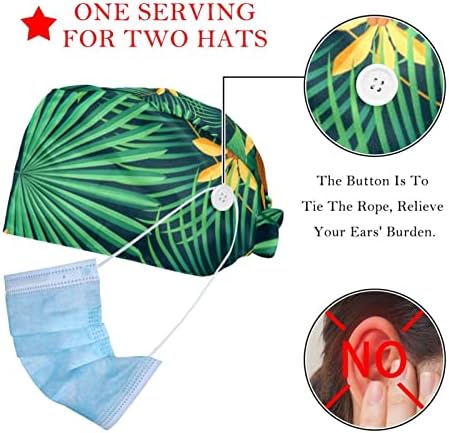 2 Опаковки Регулируема Работна Шапка с Копчета, Работна Шапчица Aloha с Цветен Модел от Листата на Тропически Палми
