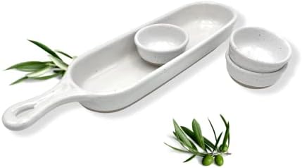 Колекция от керамични мисок и тави, употребявани Quessento Home от 4 теми за приготвяне на леки закуски, плодове, по-малки порции, сос за макания и подправки - Дълъг (14,5 инча)