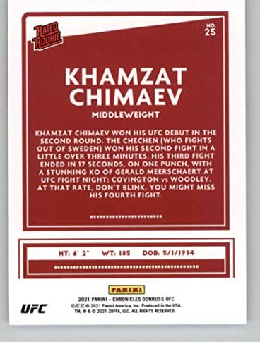 Хрониките на Панини 2021 Начинаещи №25 класиране UFC Donruss Хамзат Чимаев Официалната карта на ВМА в полусредна категория в сурово състояние (NM или по-добър)