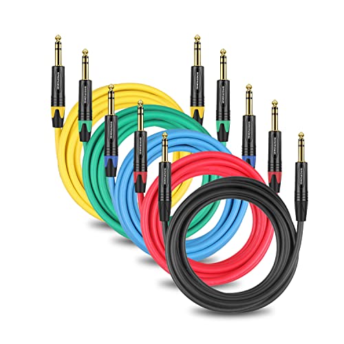 DREMAKE 5 Опаковки Инструментален кабел за стереозвука диаметър 6,35 мм до 6,35 мм - 25 ФУТА TRS 1/4 инча (6,35