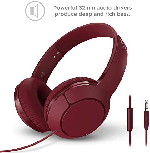 Жични слушалки-втулки TCL Mtro200, ултра леки слушалки с 32-мм драйвери за мощен басов звук и вграден микрофон – Burgundy Crush