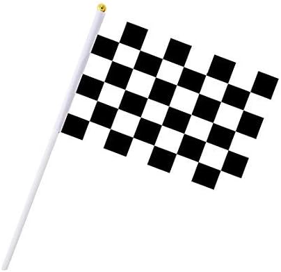 30 БР. Каре Знамена, 8x5,5 Инча, Състезателни Знамена от Полиестер с Пластмасови Пръчки, Черно-Бял Състезателен Флаг