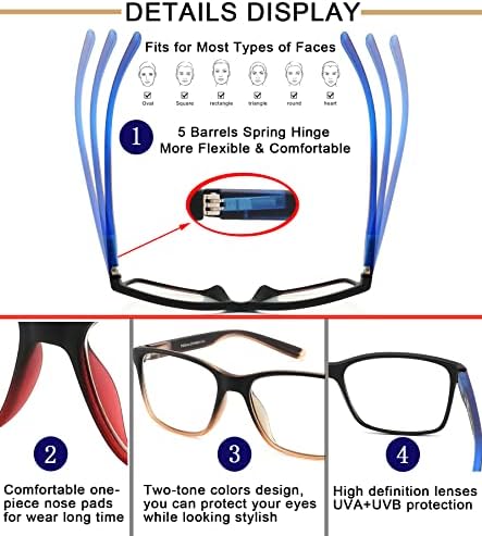 Очила за четене за мъже, 4 опаковки Стилните компютърни ридеров с кутия пролетта панти, Антирефлексно плат/Плат