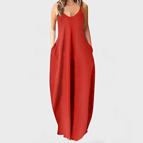 Женски Лятото на Макси рокля lcziwo 2023, Однотонное на Макси Рокля на спагети презрамки с V-образно деколте, Без