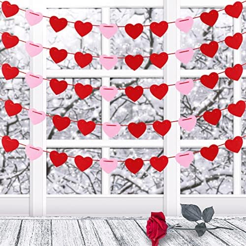 Гирлянда със сърца от филц в Свети Валентин, без diy, 50 бр. - Банер със Сърца на Св. Валентин, Декорации за Годишнина от сватбата,