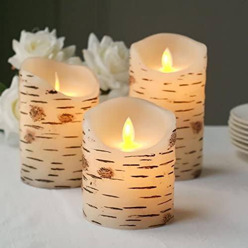 Efavormart Комплект от 3 Топли Бели Беспламенных Миг Led Свещи за Каминных Стълбове, Дизайн от Изгорели Брезова, Свещи,