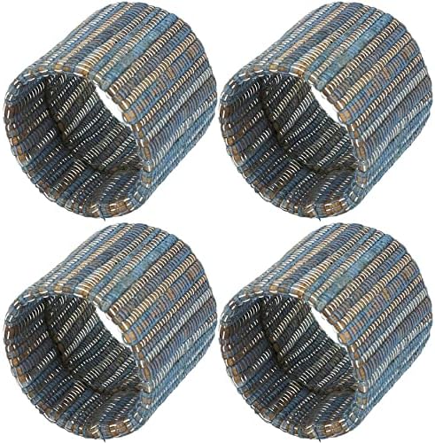 SARO LIFESTYLE Collection Блестящо Тъкани пръстени за салфетки (комплект от 4), 1.5 инча, Сиво-син