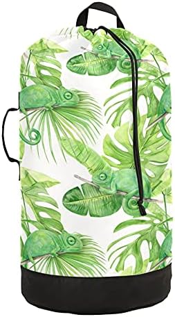 Чанта за бельо Зелени листа Хамелеон, Раница за пране на дрехи с плечевыми ремъци и дръжки, Пътна чанта за дрехи с