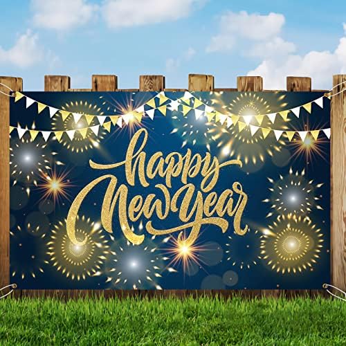 Разтопената Блестящ Златен Фон честита Нова Година на Фойерверки от Новогодишната Банер 2023 за Партита в Навечерието на Нова Година 2023 Фон честита Нова Година 6X4ft