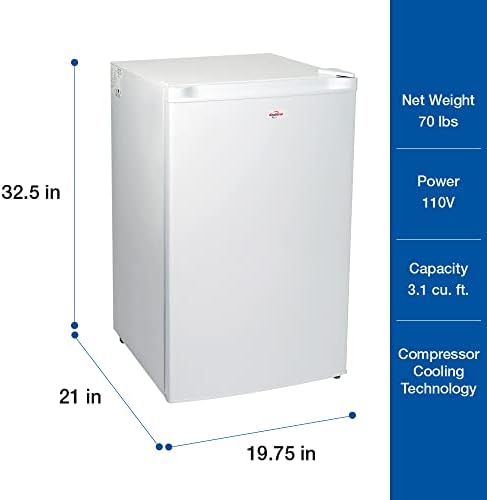 Компактен вертикален фризер Koolatron, 3,1 кубически фута (88 литра), Бяла, с ръчно размораживанием, Компактна Плоска