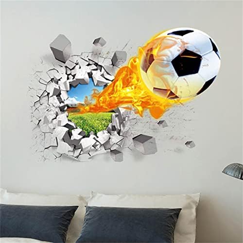 Стикери за стена Flying Fire Футбол, Творчески 3D стикери за стена Разрушаване на Стена, Подвижни Самоклеящийся