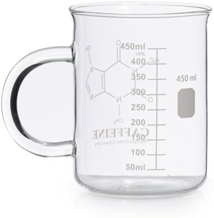 Чаша-Мензурка за кофеин, Чаша с Молекулите на Кофеин - Химическата Чаша Чаши за Кафе от Borosilicate Стъкло на