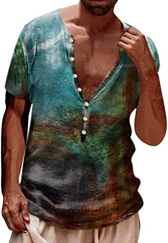 UBST Мъжки Ризи Henley 3D Ретро Потертая Карта на Света С Принтом и Бутони, Отгоре с V-образно деколте, Лятна Ежедневни Плажна Риза С Къс Ръкав