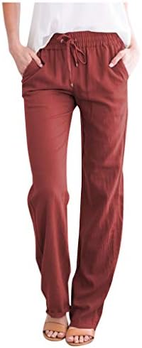 HonpraD широки панталони капри за жени, широки памучни панталони, обикновена директни дълги дамски ежедневни панталони с еластичен ластик на талията и завязками