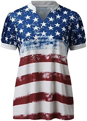 Дамски Ризи с дълъг ръкав, Американската Тениска с V-образно Флага, Женска Риза с Рисувани около Врата, Кратък Пуловер Ден на Независимостта