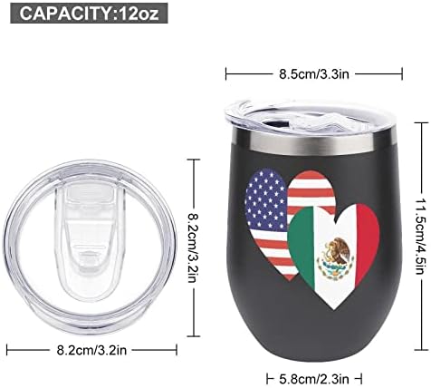 Мексикански Американски Флаг във Формата на Сърце 12 унции, Пътен Чаша за Вино с Вакуумна Изолация, Кафеена Чаша от Неръждаема Стомана с Капак