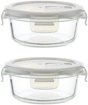 Контейнер за съхранение на храна borosilicate кръгло стъкло Femora с вентилационния капак - 940 мл, комплект от 2
