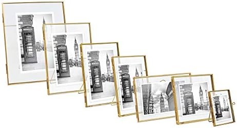 Айзък Джейкъбс 5x7, Антично злато, Месинг и Стъкло в ретро стил, Метална Плаващ рамка за снимки (Хоризонтално) с катарама във формата на Медальон, за снимки, предмети н