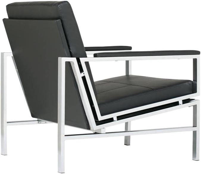 Studio Designs Home, черен, модерен стол Atlas Accent за хол, спалня, изработена от естествена кожа,