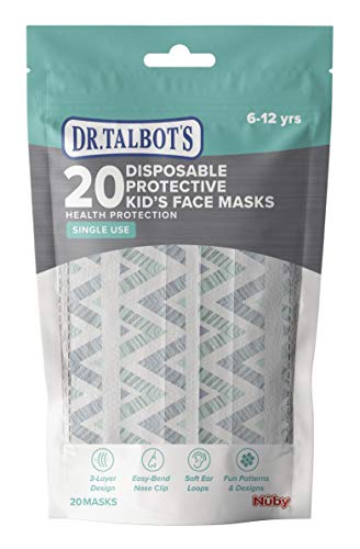 Бебешки еднократни предпазни маски за лице Nuby 20, 6-12 години, С множество отпечатъци Могат да се различават
