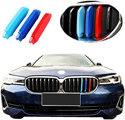 Точно кацане /// Вмъкване в решетката на радиатора M-цвят, Съвместими с BMW 2021 2022 2023 серия 5 Седан 530i 540i 530e M550i Аксесоари за стандартна решетка на радиатора (8 лъчи)