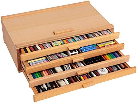 Кутия за съхранение пастели Creative Mark, Дървени Художествена кутия е 4 чекмеджета с поролоновой подплата, Здрава и штабелируемая