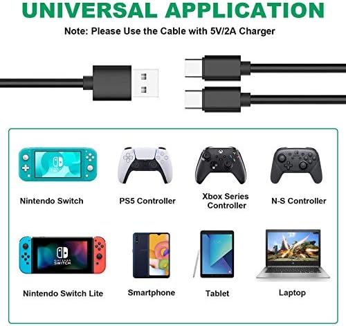 Кабела на зарядното устройство за контролер BEJOY Dual USB C за PS5, Xbox серия S & X, 10-крак Кабел за бързо зареждане USB