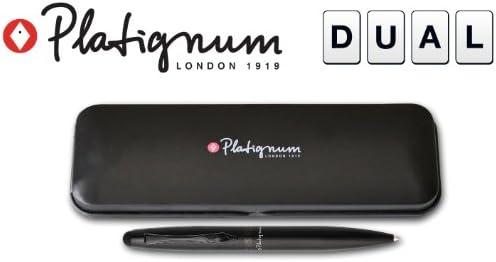 Емкостная химикалка химикалка Platignum 50394 Dual 2-в-1 с Синьо мастило и Писалка за таблети, смартфони и сензорни екрани, Блясък-Черна