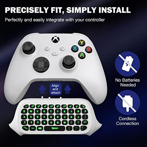 Чат-панел MoKo със зелена подсветка на контролера на Xbox One, Xbox X series / S, приемник на 2.4 G Безжична клавиатура за обмен на съобщения, клавиатура със слушалки /аудиоразъемо?