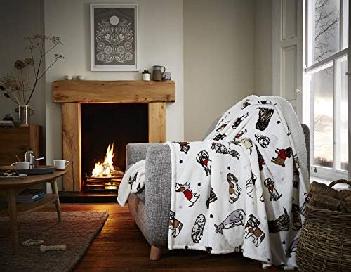 Честит Linen Company Multi Dogs Бяла Мека Топла Уютна Шерпа Флисовое Фланелевое Покривка за дивана Голямо