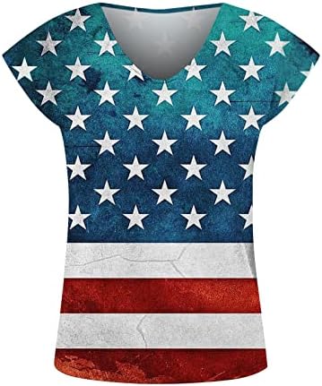 Блузи с дълбоко V-образно деколте За Момичета, Къс Ръкав, Флаг на САЩ, Графичен Измама, Тънка Туника, Върхове
