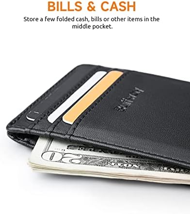 Мъжки Тънък портфейл Buffway, Изчистен Кожен Държач за кредитни карти с Тънък Преден Джоб с RFID-заключване за работни Пътувания
