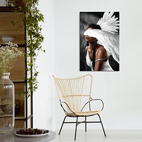 LevvArts Angel Wall Art Черна Жена с крила на Ангел, Живопис, Щампи върху платно, Съвременната Абстрактна Живопис