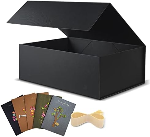 BOXHOME 5 Опаковки Голяма Подарък Кутия, Черна Подарък Кутия 13x10x5 инча с Магнитни Капаци Подарък Опаковъчна Кутия, Кутии за Шаферите, за подаръци Съдържа Картичка, Лент?
