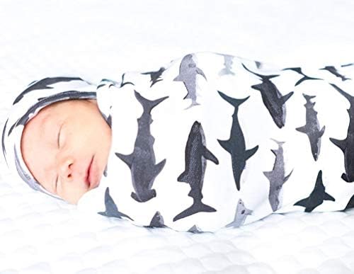 Комплект Одеяла COLOOM за новородено, Спален чувал и шапка-ушанка с принтом Акули, Комплект одеала за новородени (Shark,