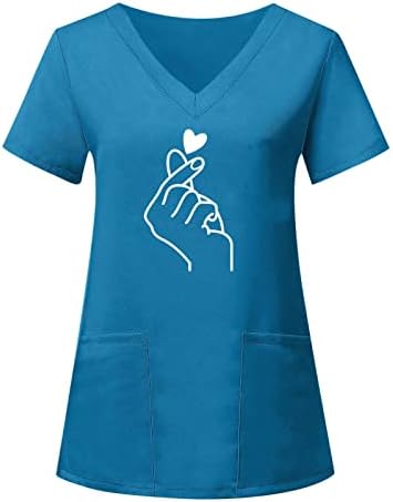Тениска за Жени, Блуза с Къс Ръкав и V-образно деколте и Мека, Лека Блуза с Принтом Пальчиковая Любов, Ежедневни работни