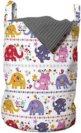 Чанта за дрехи под формата на Слон Ambesonne, Танцуващи Цветя Герои под формата на Слон, Усмихнати Лица, Цветни