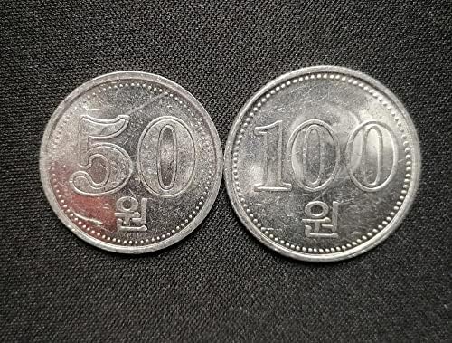 QINGFENG Азиатски Набор от монети Монети на Северна Корея е 50 Юана 100 Юана Алуминиева Монета 2 Комплекта Щастлива