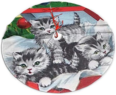 LVeShop Весела Коледа и Прекрасна Пола за Коледната Елха с Котка, Луксозна Кръгла Подложка За вътрешна и Външна