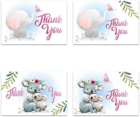 Поздравителни Картички без дърво, Благодарствени картички в Бели пликове за Съчувствие, Детски душ, Абитуриентски, 4x6 инча, Набор от 16 парчета, Детски душ с розови ж?