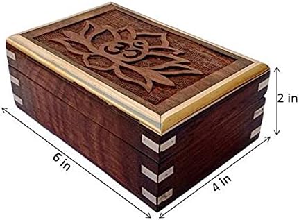 Дървена Ковчег от Червено дърво: Кръжок по лотосу Ти и Месингови тела (12335)