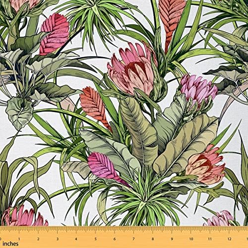 Акварел Плат Protea by The Yard, Листа от Тропически цветя, Домашни растения, Плат за тапицерия на мебели и домашни занаяти,